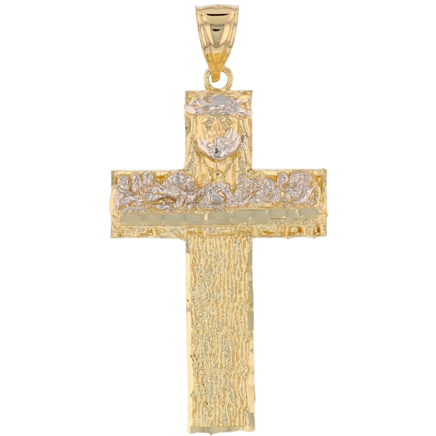 Gold Large Last Supper Mens Diamond Cut Religious Jesus Cross Pendant (emgeedi# P13783)