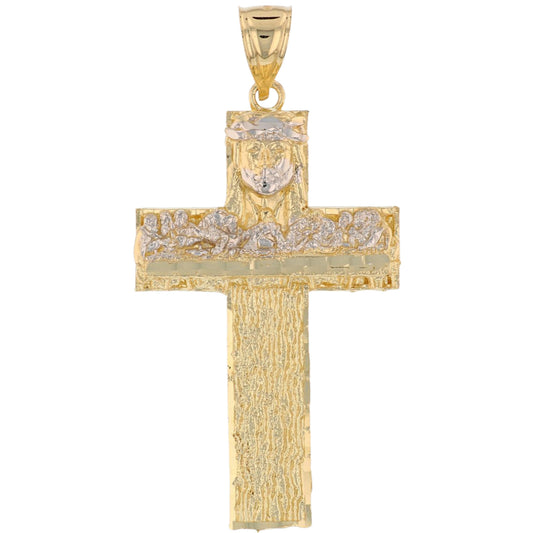 Gold Large Last Supper Mens Diamond Cut Religious Jesus Cross Pendant (emgeedi# P13783)