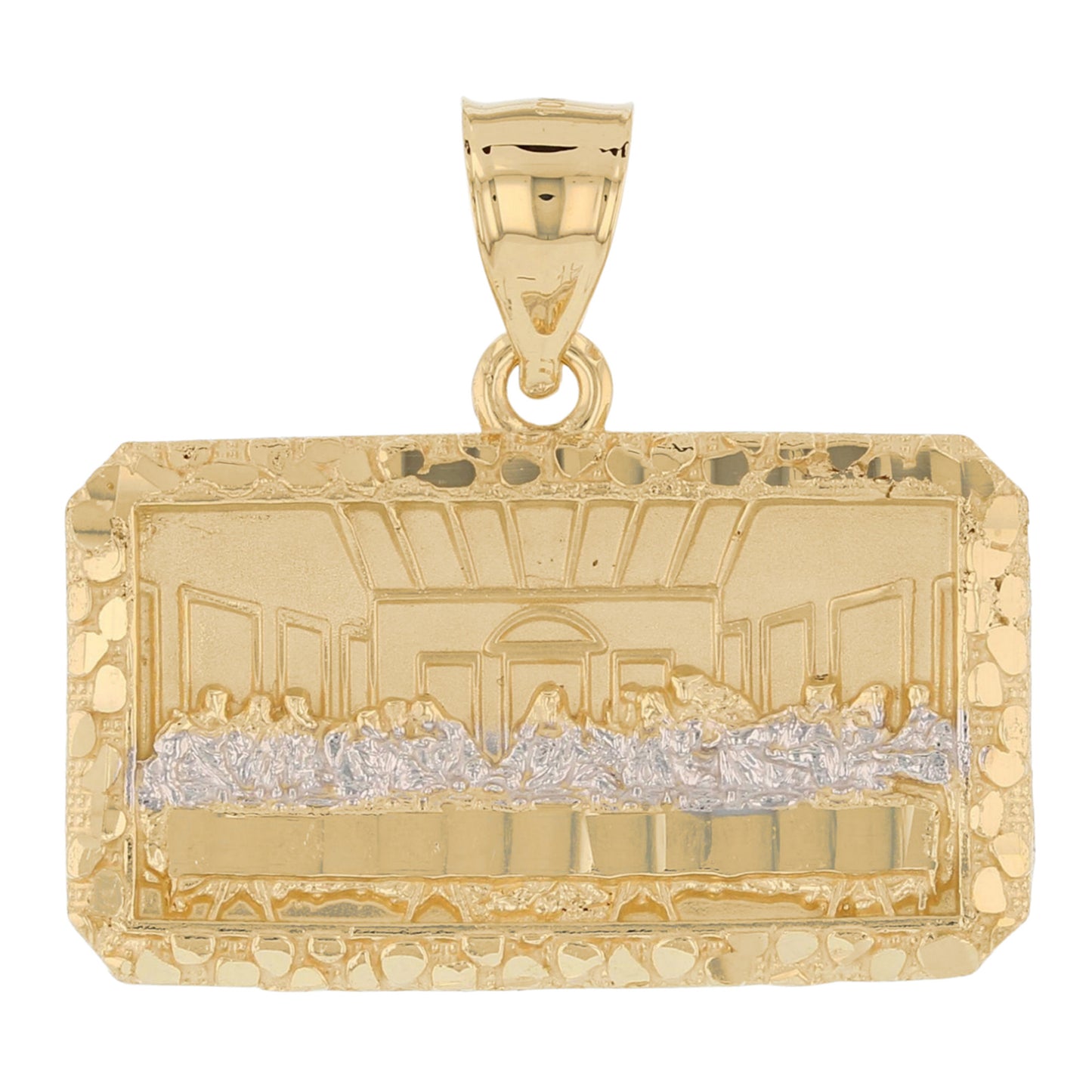 Gold Small Last Supper Mens Diamond Cut Nugget Religious Jesus Pendant (emgeedi# P13784)