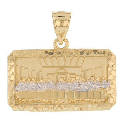 Gold Small Last Supper Mens Diamond Cut Nugget Religious Jesus Pendant (emgeedi# P13784)