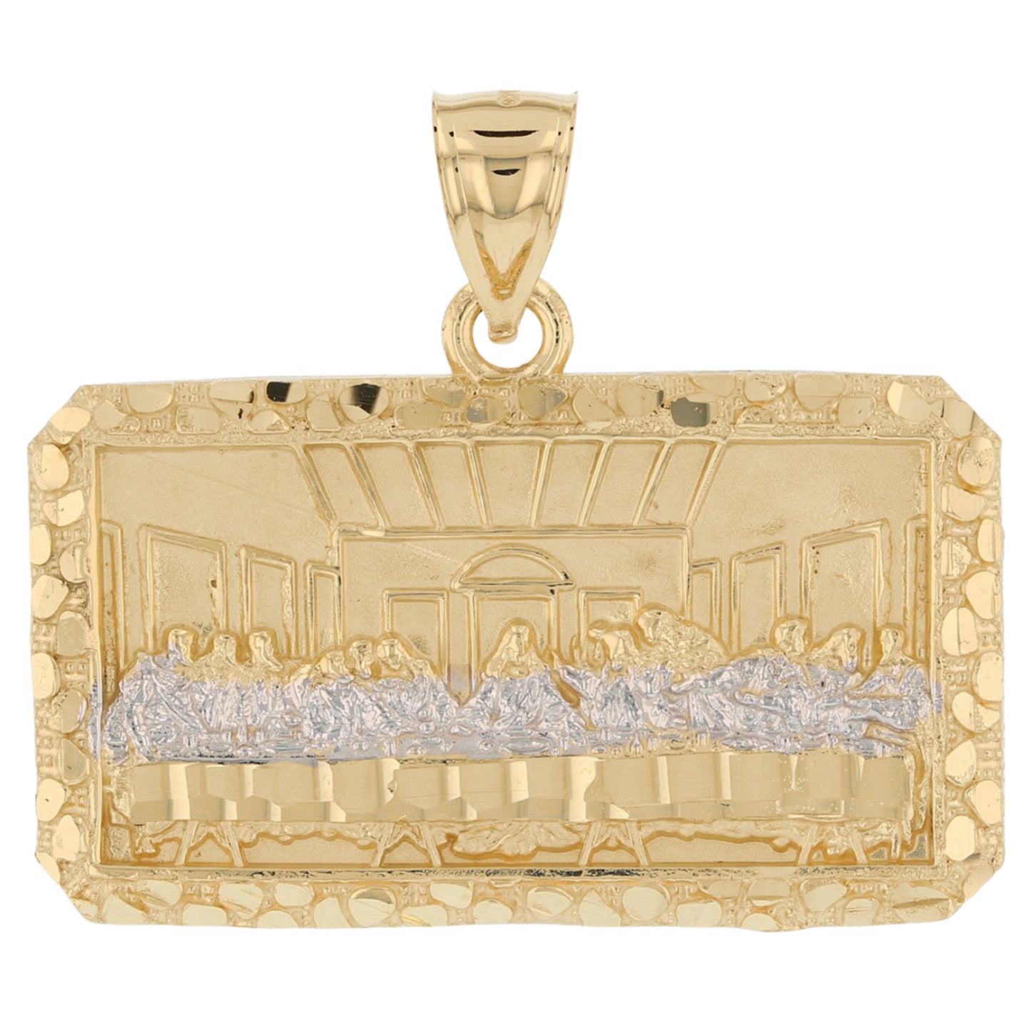 Gold Medium Last Supper Mens Diamond Cut Nugget Religious Jesus Pendant (emgeedi# P13785)