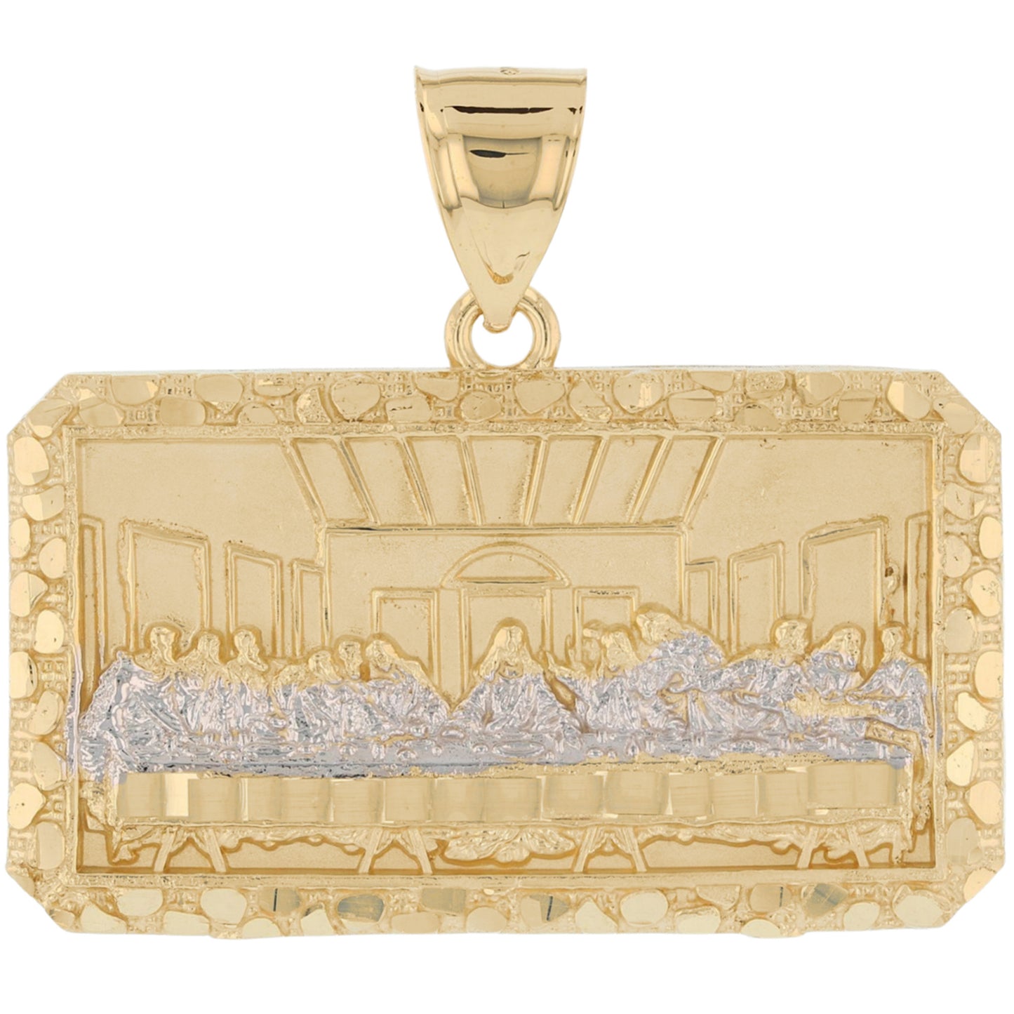 Gold Large Last Supper Mens Diamond Cut Nugget Religious Jesus Pendant (emgeedi# P13786)