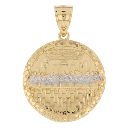 Gold Small Round Last Supper Mens Diamond Cut Nugget Religious Jesus Pendant (emgeedi# P13787)