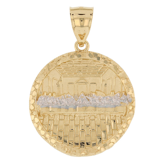 Gold Small Round Last Supper Mens Diamond Cut Nugget Religious Jesus Pendant (emgeedi# P13787)