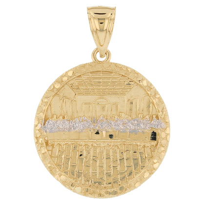 Gold Medium Round Last Supper Mens Diamond Cut Nugget Religious Jesus Pendant (emgeedi# P13788)