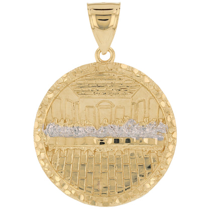 Gold Large Round Last Supper Mens Diamond Cut Nugget Religious Jesus Pendant (emgeedi# P13789)