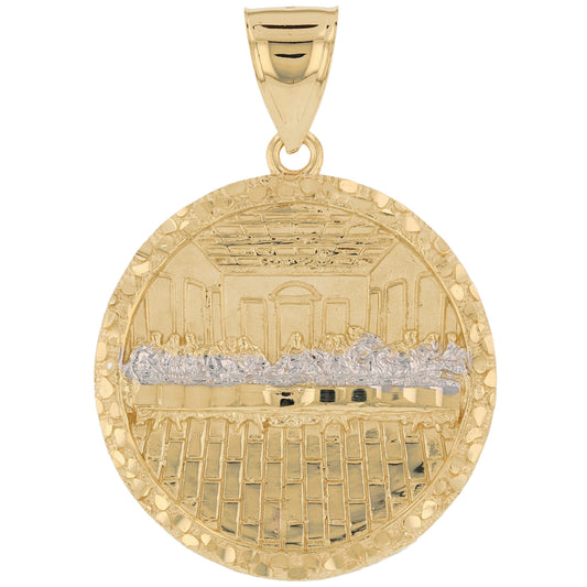 Gold Large Round Last Supper Mens Diamond Cut Nugget Religious Jesus Pendant (emgeedi# P13789)