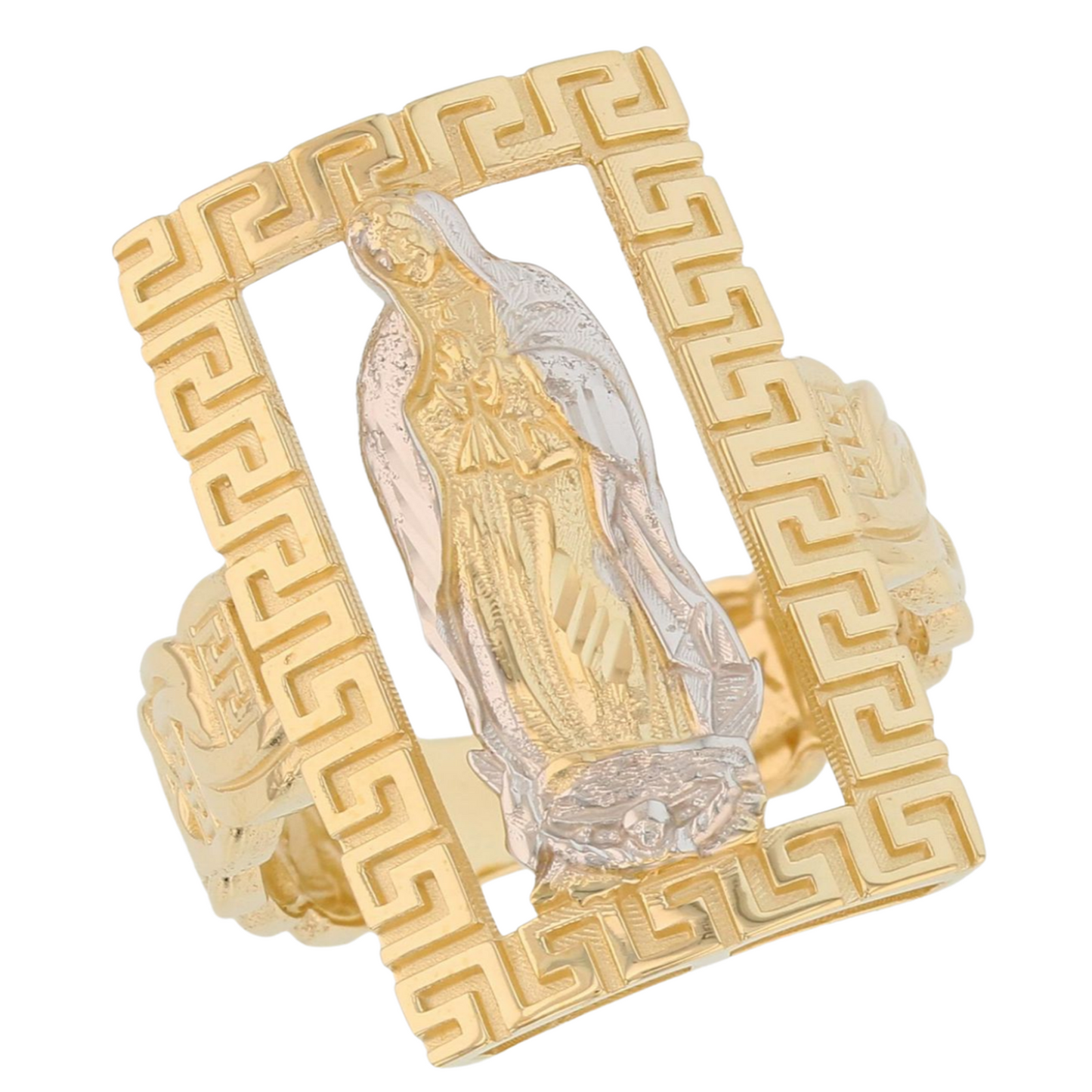 Gold Virgin Mary of Guadalupe Mens Diamond Cut Religious Ring (emgeedi# R13794)
