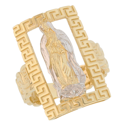 Gold Virgin Mary of Guadalupe Mens Diamond Cut Religious Ring (emgeedi# R13794)