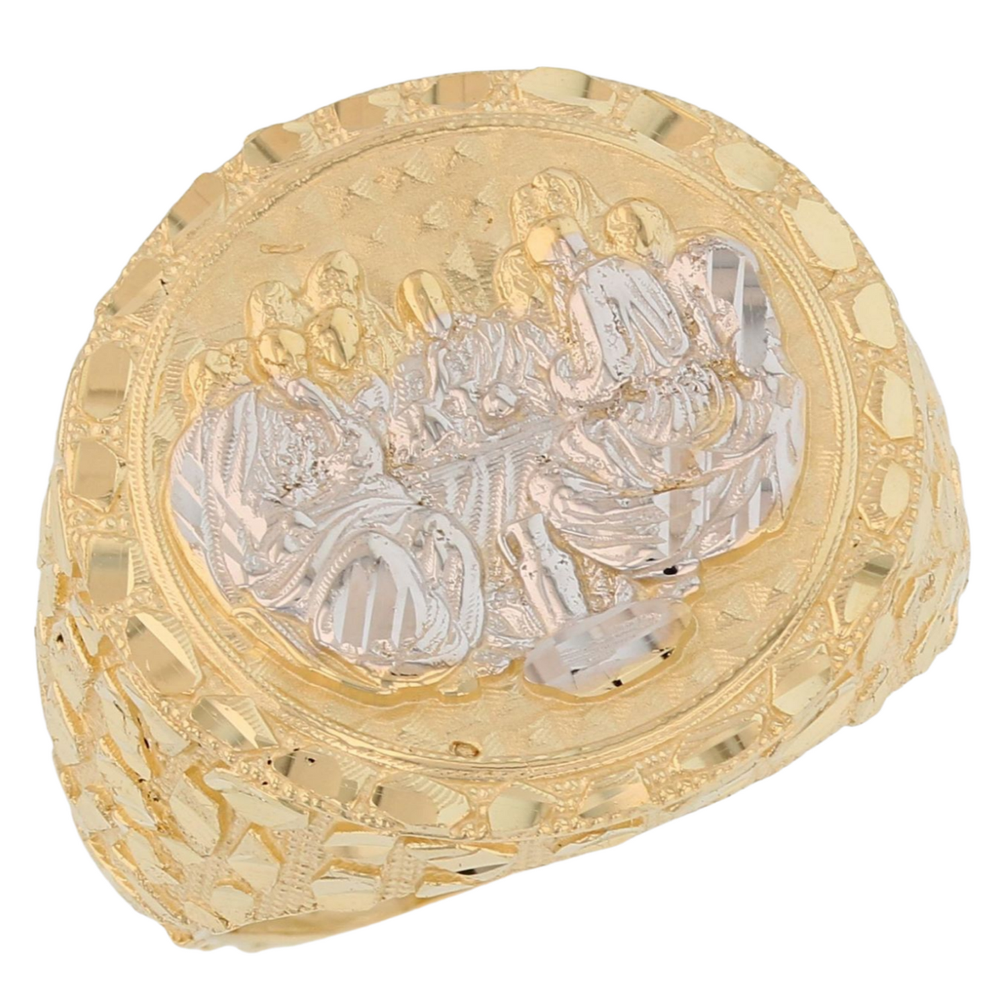 Gold Nugget Frame Last Supper Mens Diamond Cut Religious Jesus Ring (emgeedi# R13797)