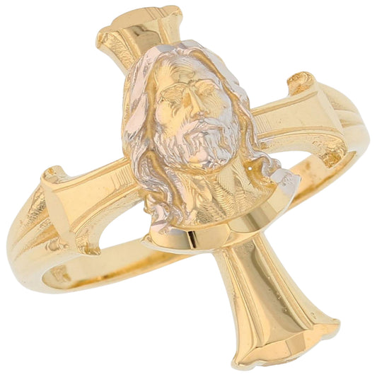 Gold Jesus Cross Mens Diamond Cut Religious Ring (emgeedi# R13790)