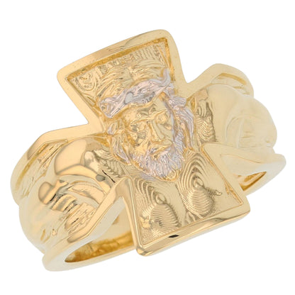 Gold Jesus Cross Mens Religious Crucifix Ring (emgeedi# R13838)