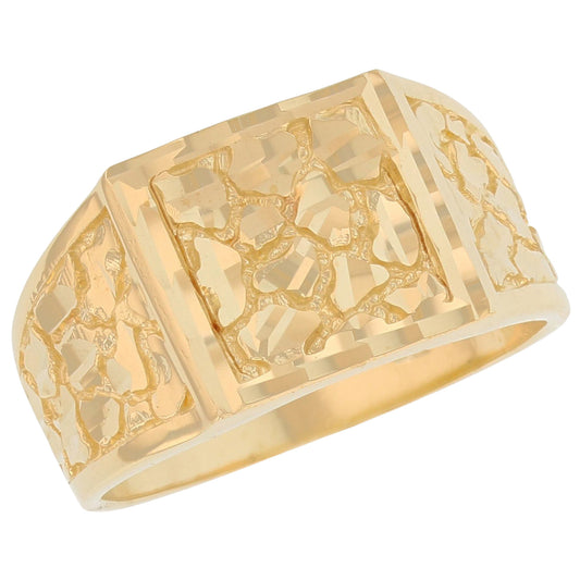 Gold Small Square Mens Diamond Cut Nugget Ring (emgeedi# R13870)
