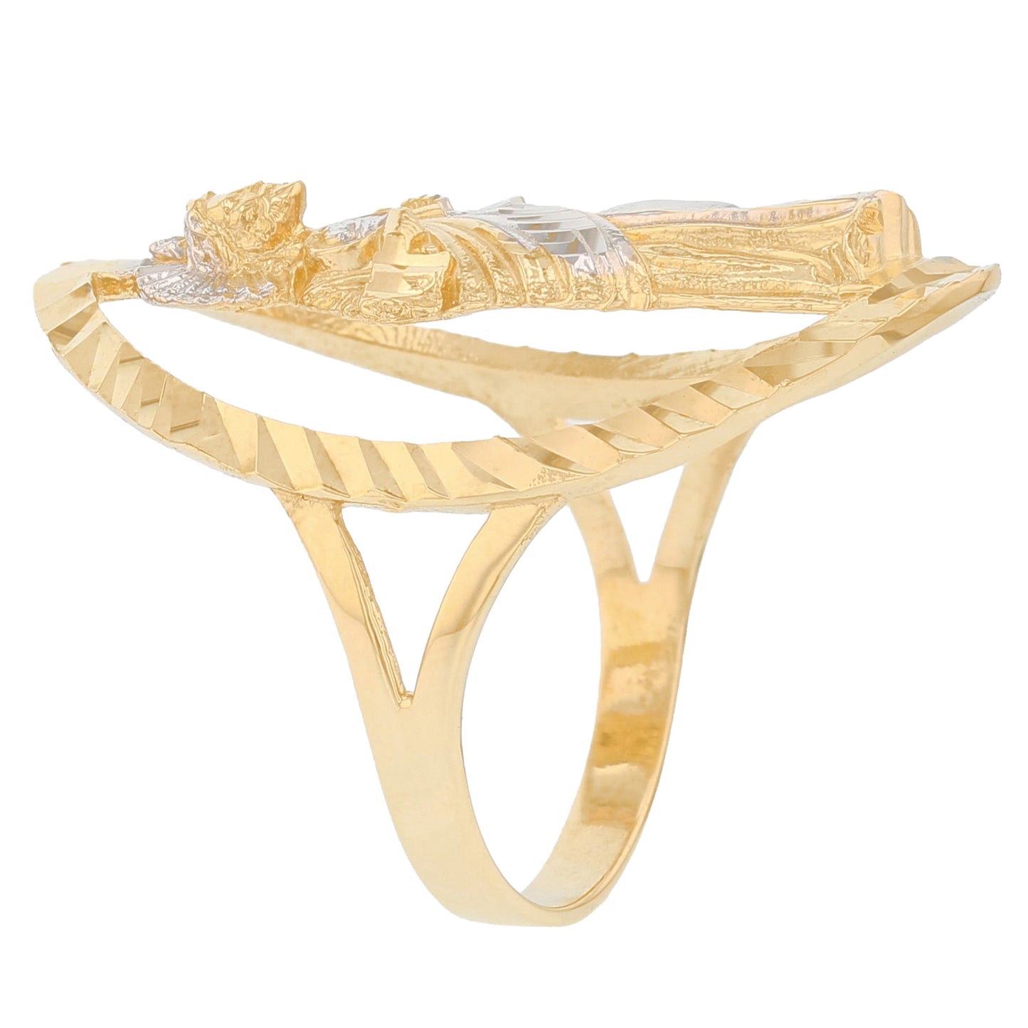 Gold Large Oval Frame Saint Jude Womens Diamond Cut Religious Ring (emgeedi# R13919)