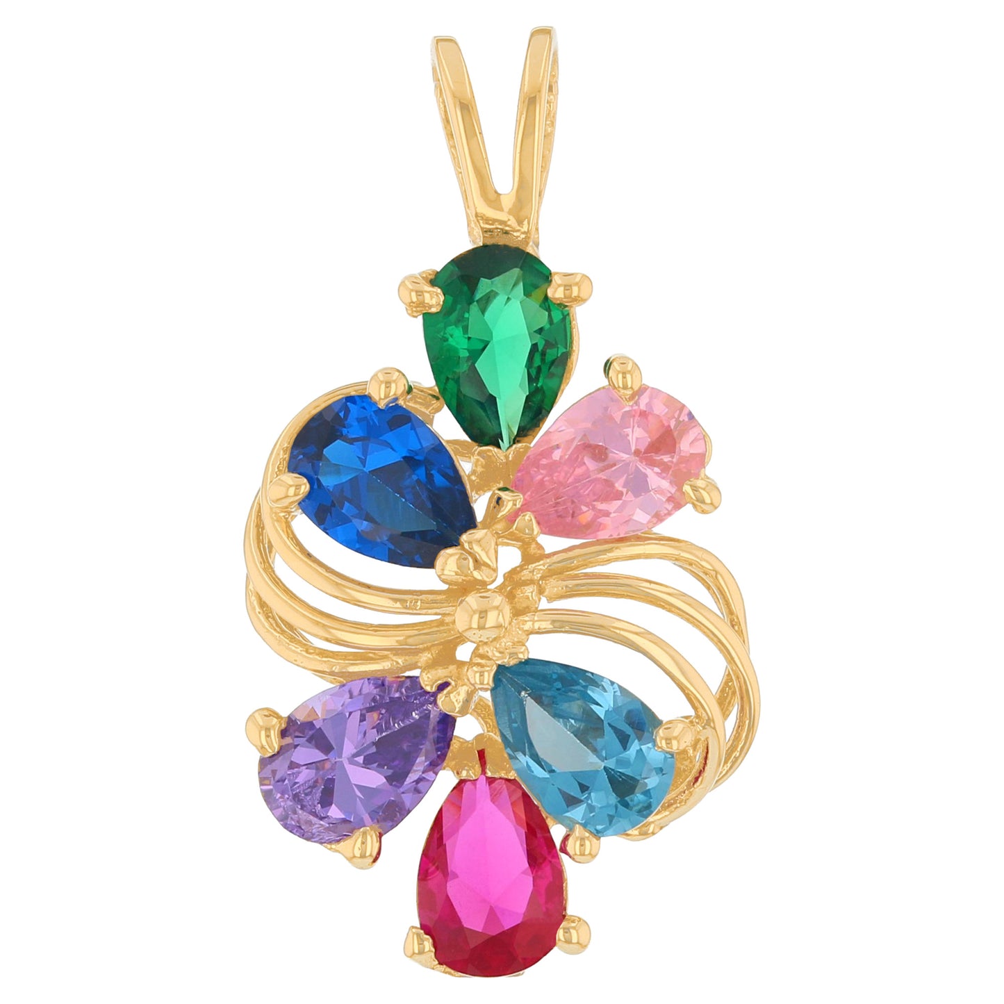 Gold Six Stone Mothers Multiple Womens Birthstone Mom Pendant (emgeedi# P13957)