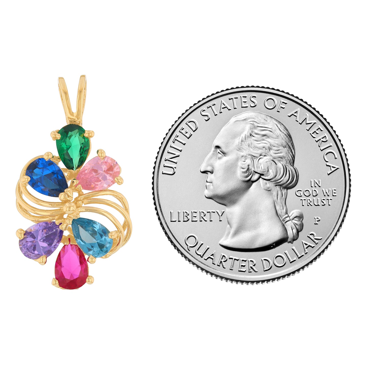 Gold Six Stone Mothers Multiple Womens Birthstone Mom Pendant (emgeedi# P13957)