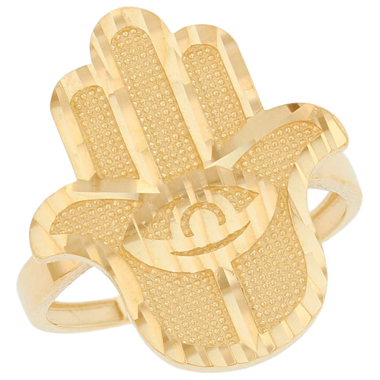Gold Large Hamsa Womens Diamond Cut Ring (emgeedi# R14234)