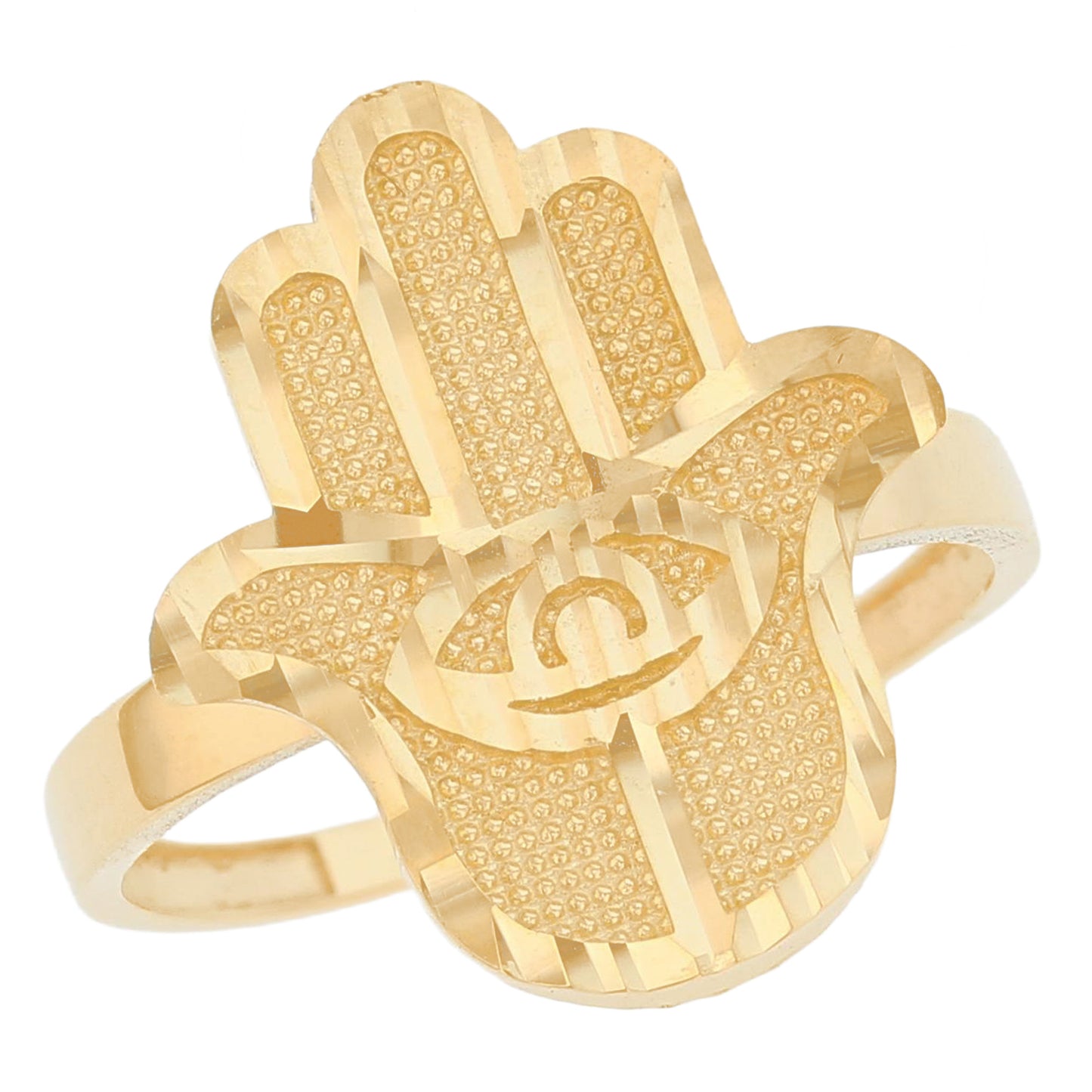 Gold Medium Hamsa Womens Diamond Cut Ring (emgeedi# R14235)