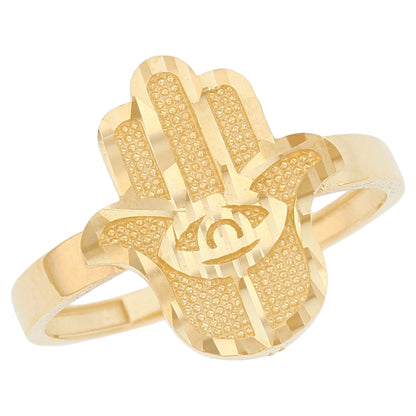 Gold Small Hamsa Womens Diamond Cut Ring (emgeedi# R14236)