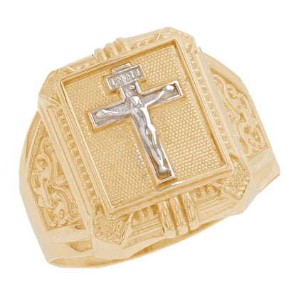 Gold Crucifix Mens Religious Ring (emgeedi# R13079)