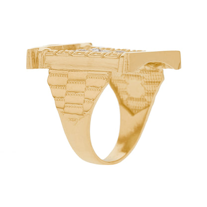 Gold Santa Muerte Mens House Style Religious Ring (emgeedi# R12875)