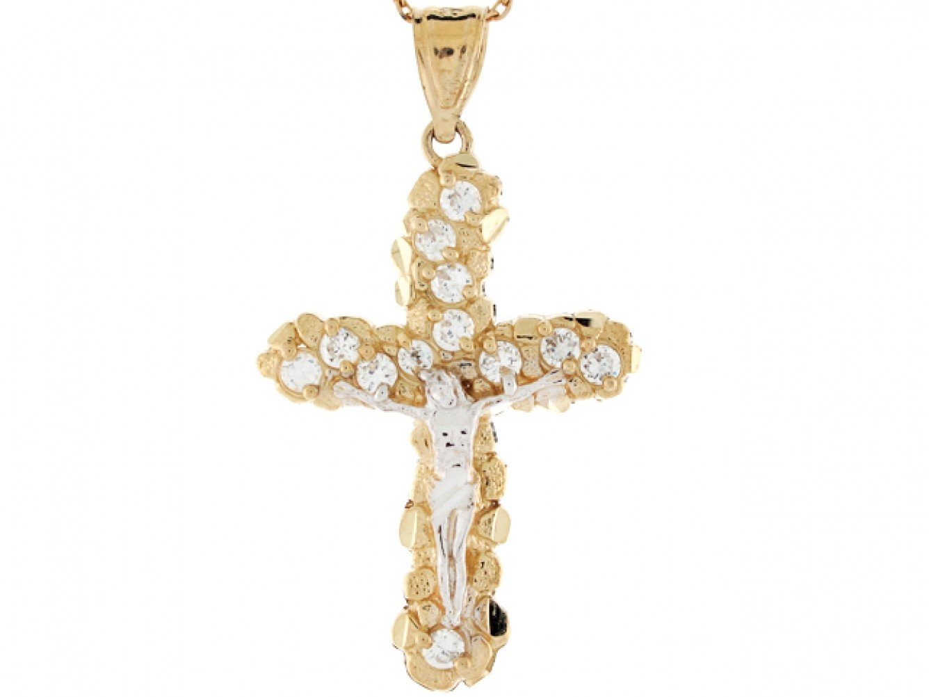 Gold White CZ Womens Religious Crucifix Pendant (emgeedi# P3079)