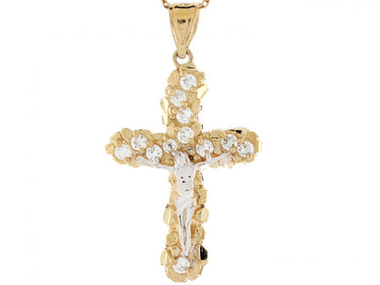 Gold White CZ Womens Religious Crucifix Pendant (emgeedi# P3079)