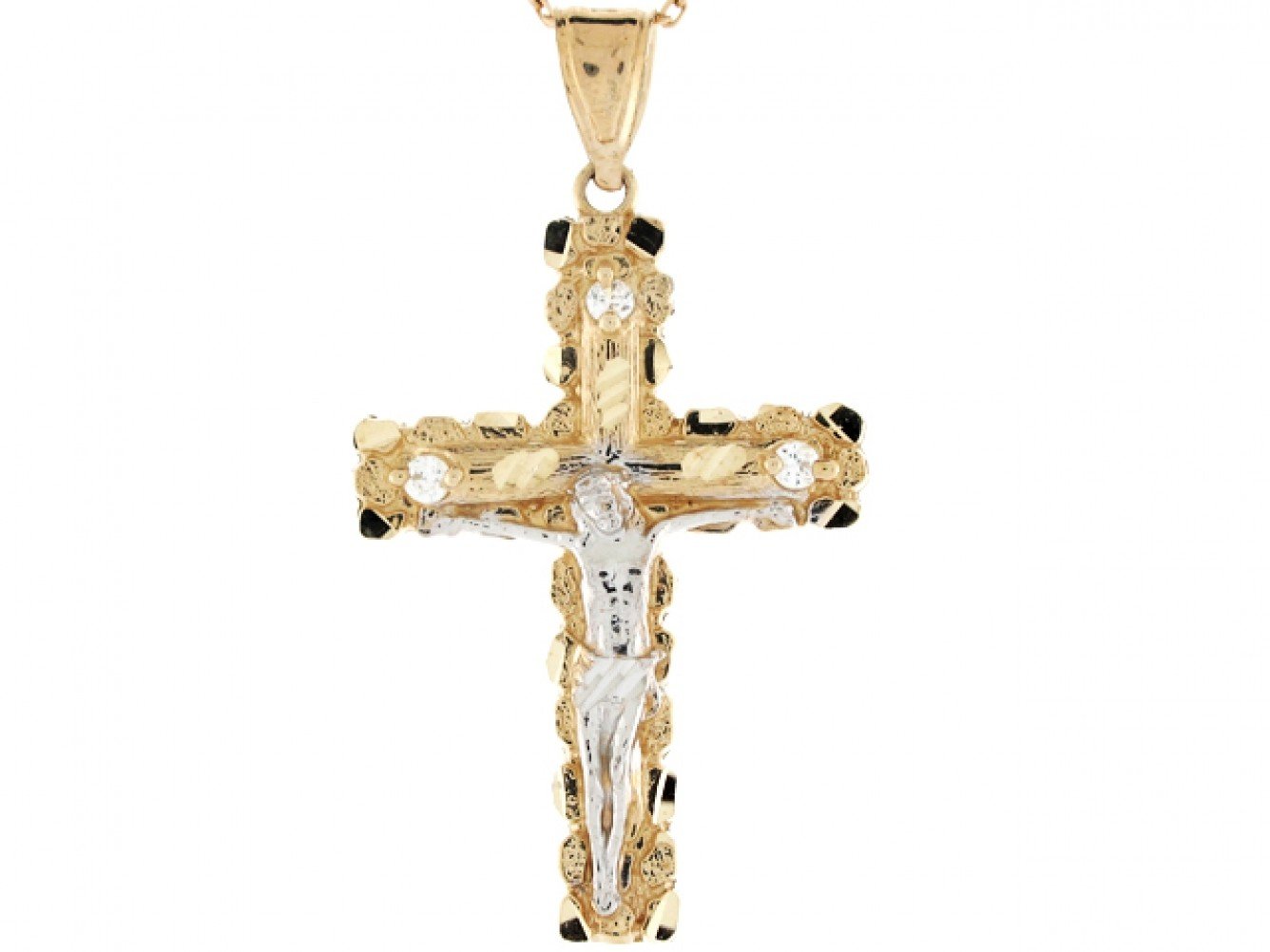 Gold White CZ Unisex Religious Crucifix Pendant (emgeedi# P3090)