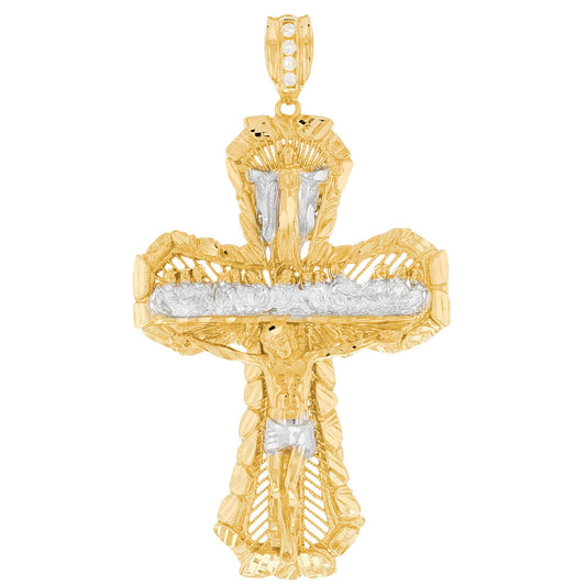 Gold Cross White CZ Mens Religious Pendant (emgeedi# P11689)