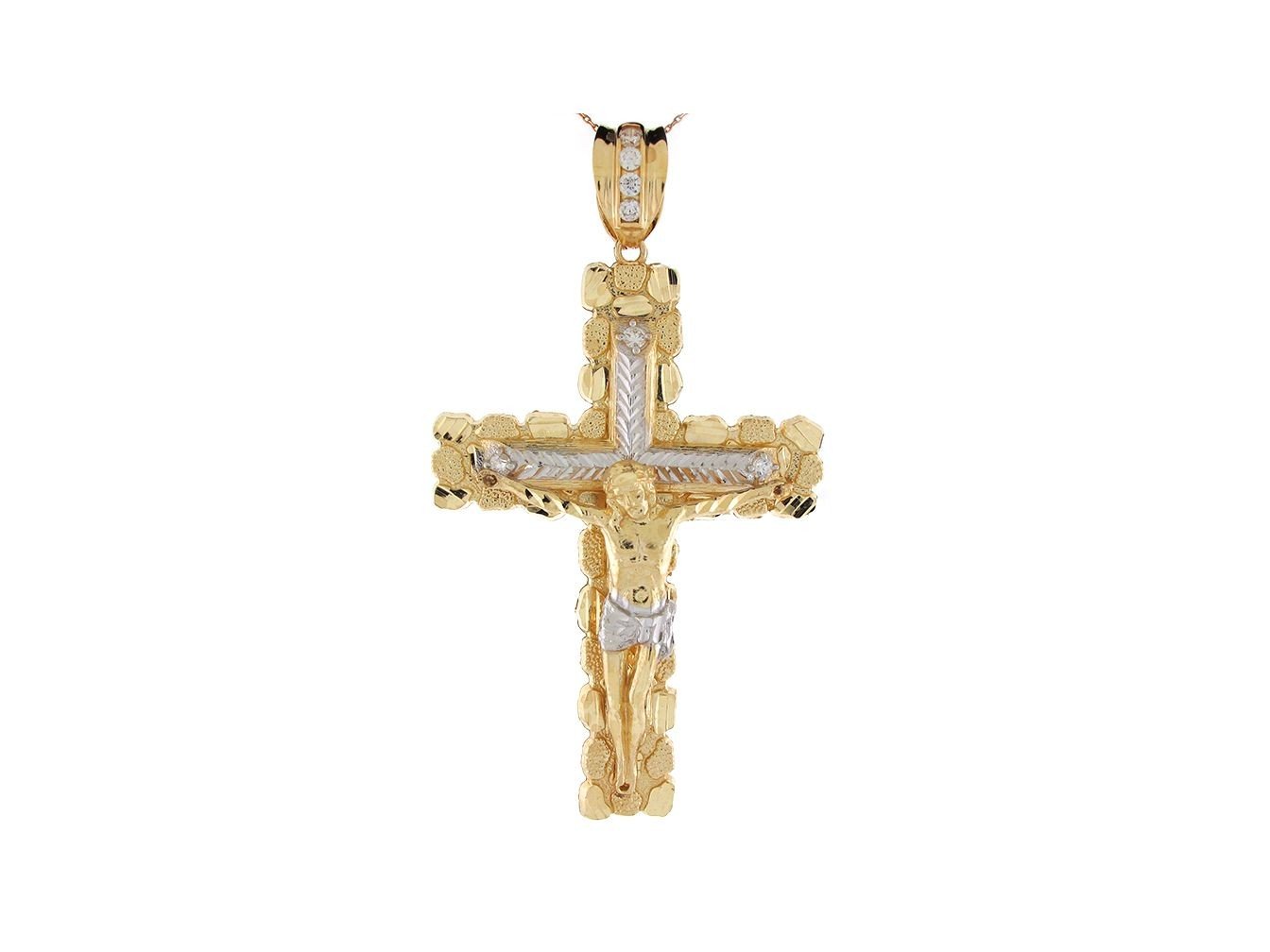 Silver White CZ Mens Religious Crucifix Pendant (emgeedi# P4242)