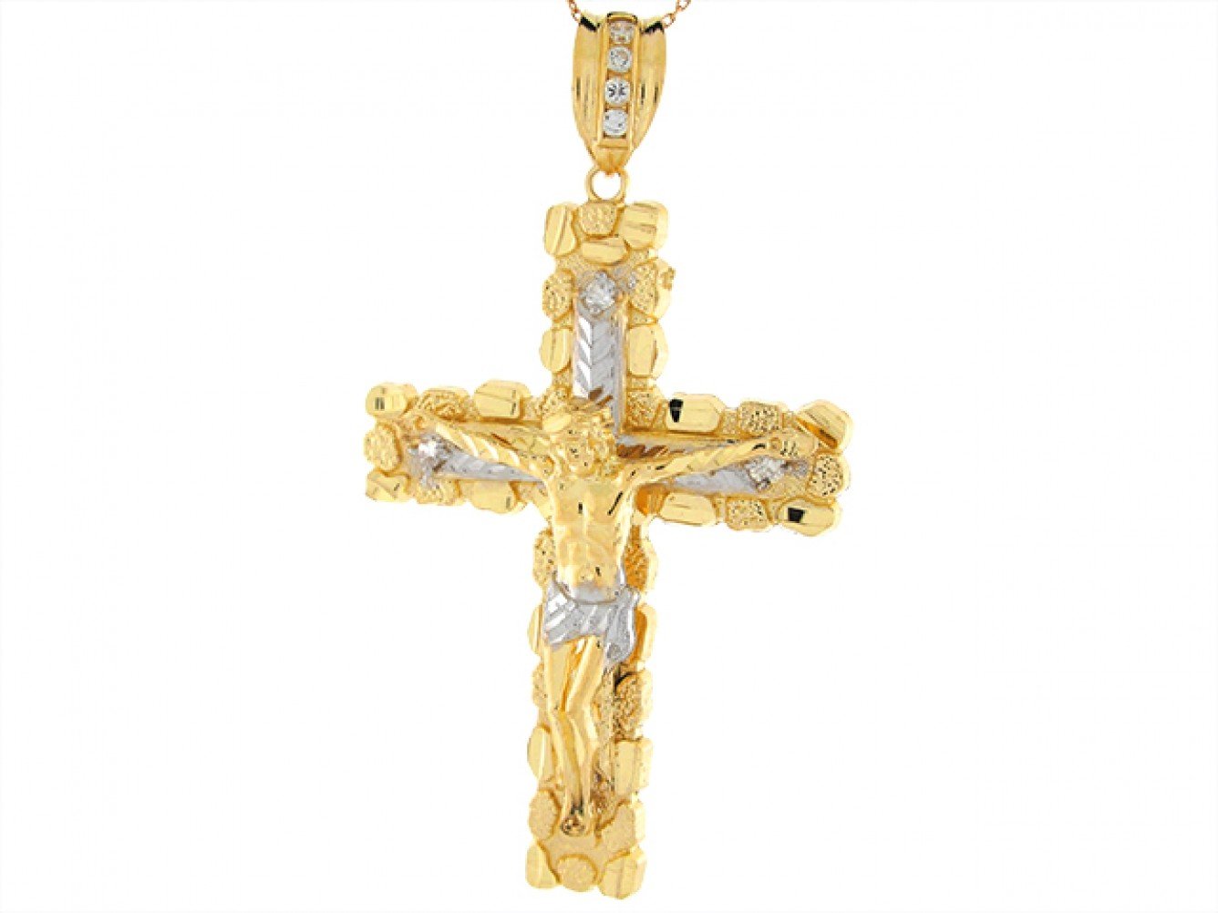 Gold White CZ Mens Religious Crucifix Pendant (emgeedi# P5731)