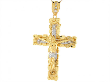 Gold White CZ Mens Religious Crucifix Pendant (emgeedi# P5731)