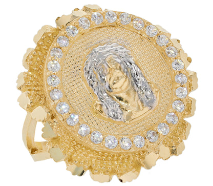 Gold Jesus White CZ Mens Religious Nugget Ring (emgeedi# R11973)