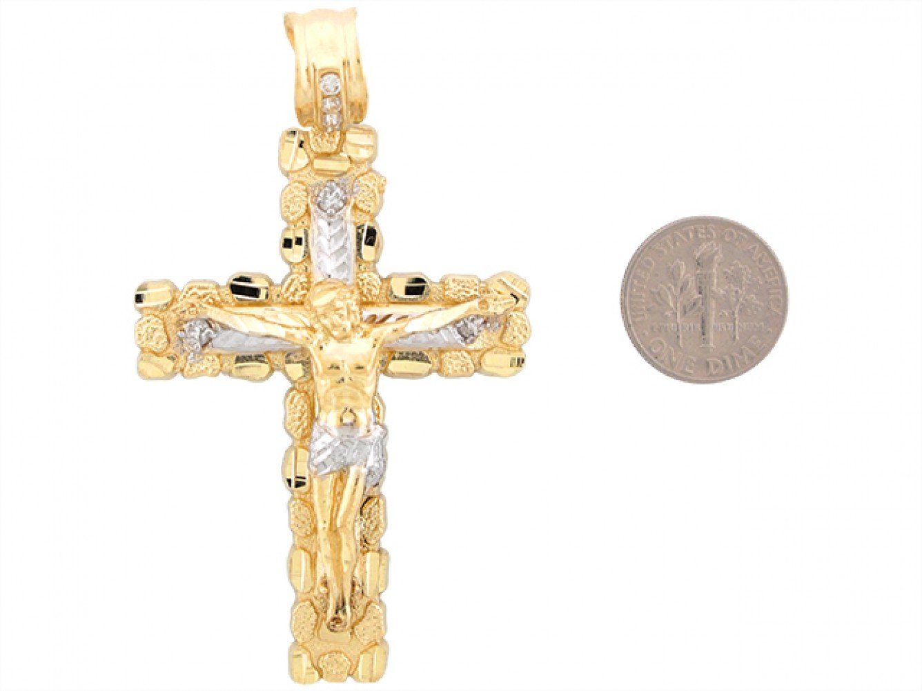 Gold White CZ Mens Religious Crucifix Pendant (emgeedi# P5731)
