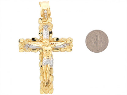 Gold White CZ Mens Religious Crucifix Pendant (emgeedi# P5731)