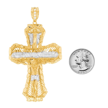 Gold Cross White CZ Mens Religious Pendant (emgeedi# P11689)