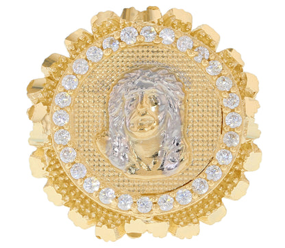 Gold Jesus White CZ Mens Religious Nugget Ring (emgeedi# R11973)