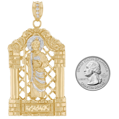 Gold 3D Saint Jude White CZ Mens House Style Religious Pendant (emgeedi# P12520)