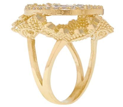 Gold Jesus White CZ Mens Religious Nugget Ring (emgeedi# R11973)