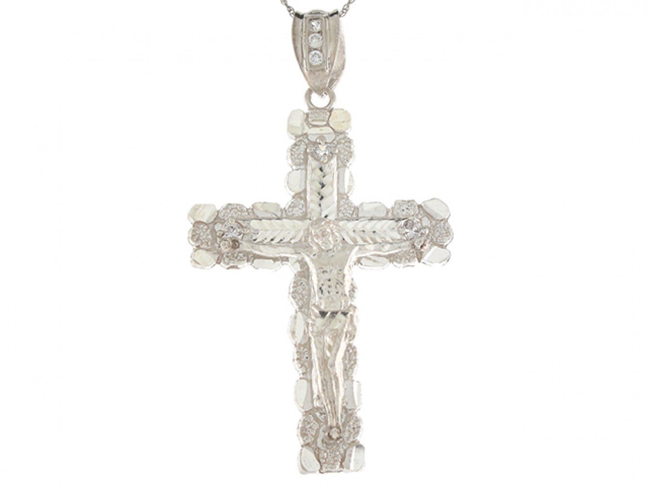Silver White CZ Unisex Religious Crucifix Pendant (emgeedi# P4133)