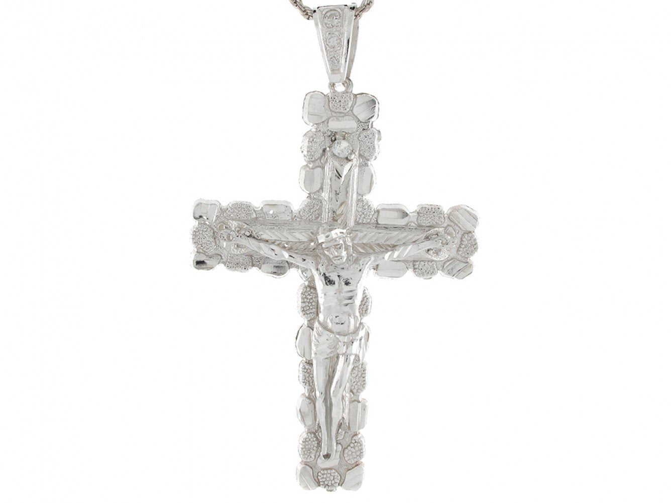 Silver White CZ Mens Religious Crucifix Pendant (emgeedi# P4242)