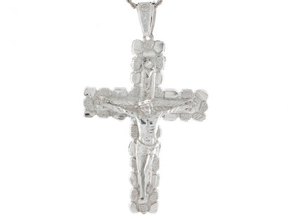 Silver White CZ Mens Religious Crucifix Pendant (emgeedi# P4242)