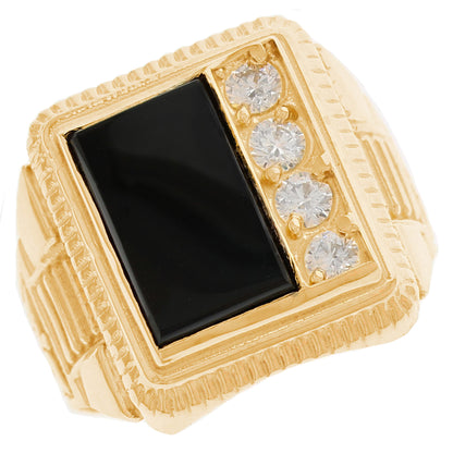 Gold Rectangle Onyx Black Mens Ring (emgeedi# R2280)