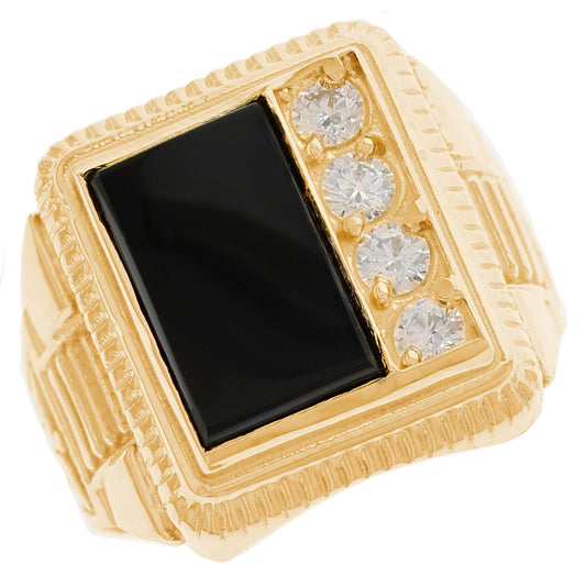 Gold Rectangle Onyx Black Mens Ring (emgeedi# R2280)