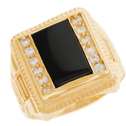 Gold Rectangle Onyx Black Mens Ring (emgeedi# R2281)