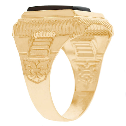 Gold Rectangle Onyx Black Mens Ring (emgeedi# R2280)