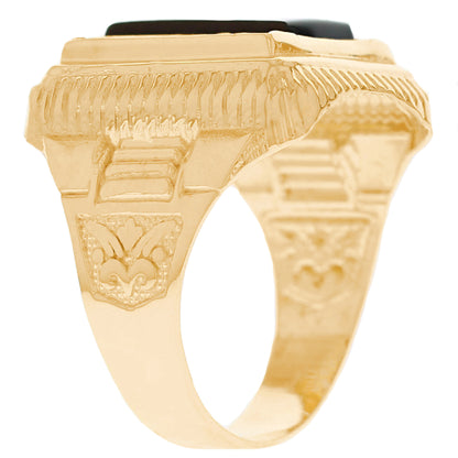 Gold Rectangle Onyx Black Mens Ring (emgeedi# R2281)