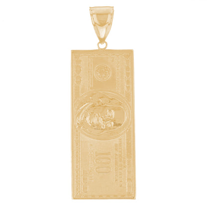 Gold XL Hundred Dollar Bill Mens Money Symbol Pendant (emgeedi# P12678)