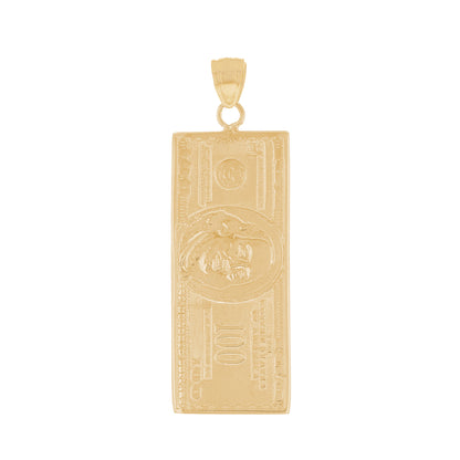 Gold Small Hundred Dollar Bill Unisex Money Symbol Pendant (emgeedi# P12680)