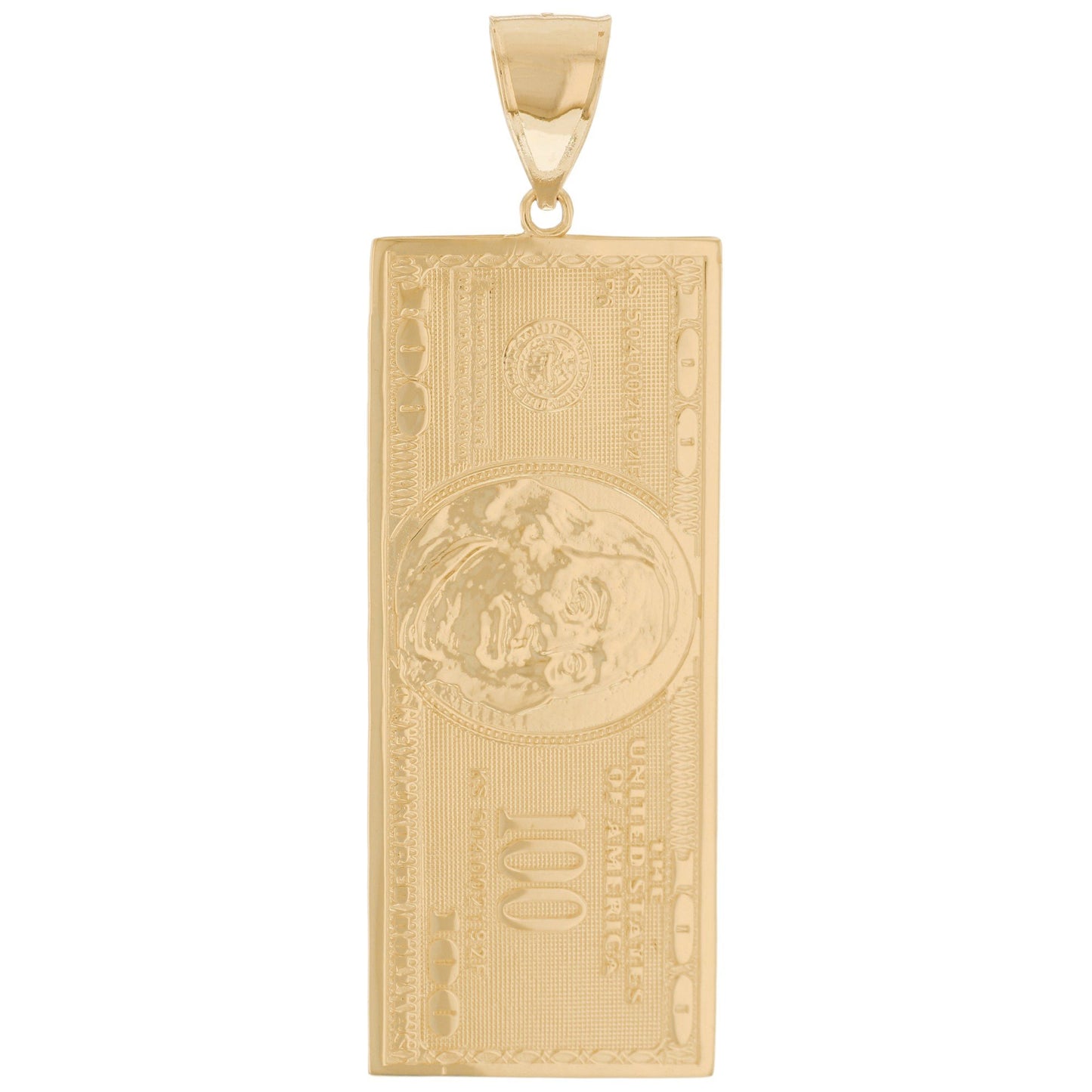 Gold XXL Hundred Dollar Bill Unisex Money Symbol Pendant (emgeedi# P12615)